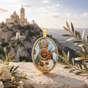 Medalla Oval Virgen de la Cabeza en Plata de Ley chapada en oro 24 x 18 mms.