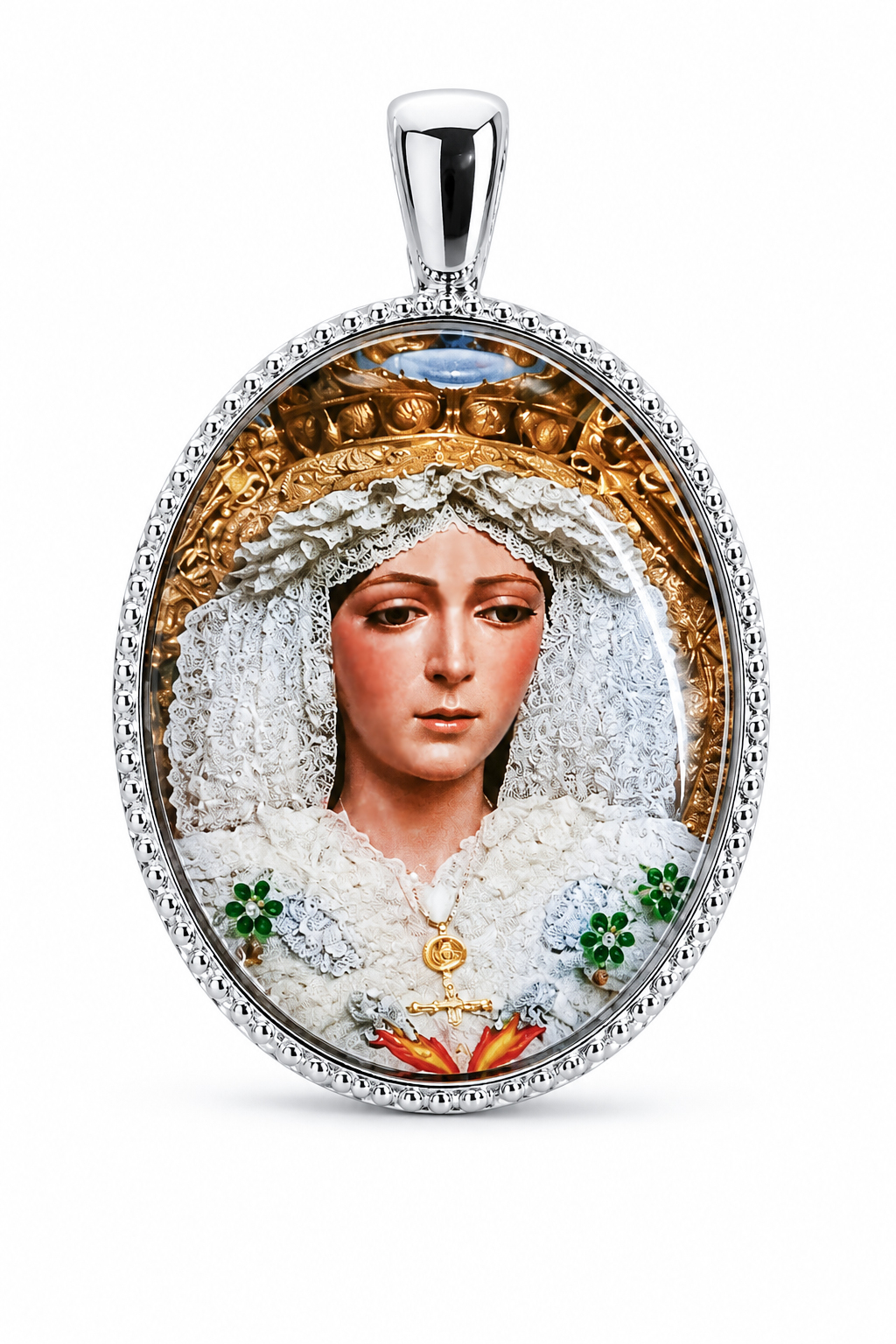 Medalla Oval Virgen de la Esperanza Macarena en Plata de Ley 24 x 18 mms. - Imagen 2
