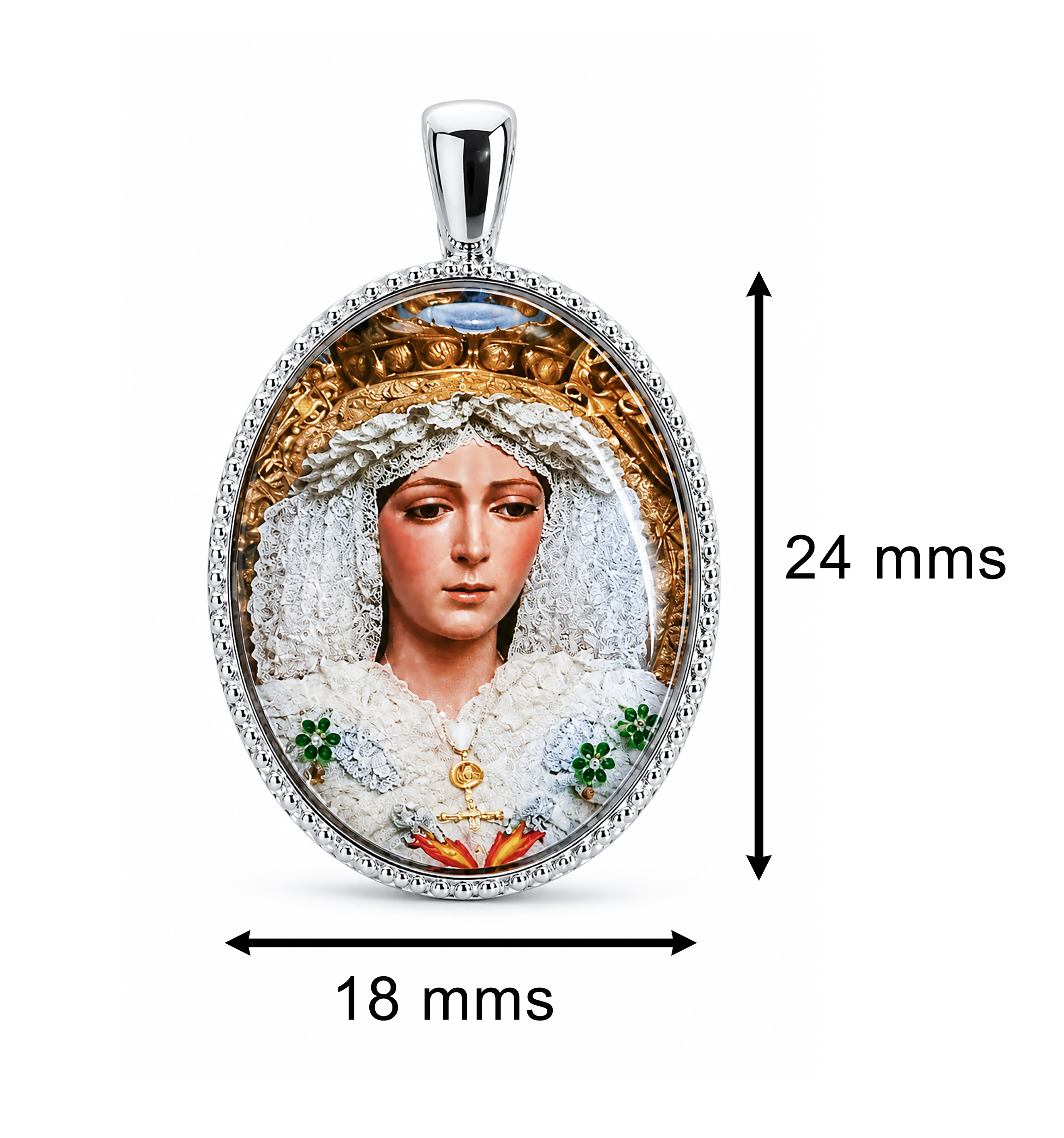 Medalla Oval Virgen de la Esperanza Macarena en Plata de Ley 24 x 18 mms. - Imagen 3