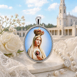 Medalla Oval Virgen de Fátima en Plata de Ley 24 x 18 mms.