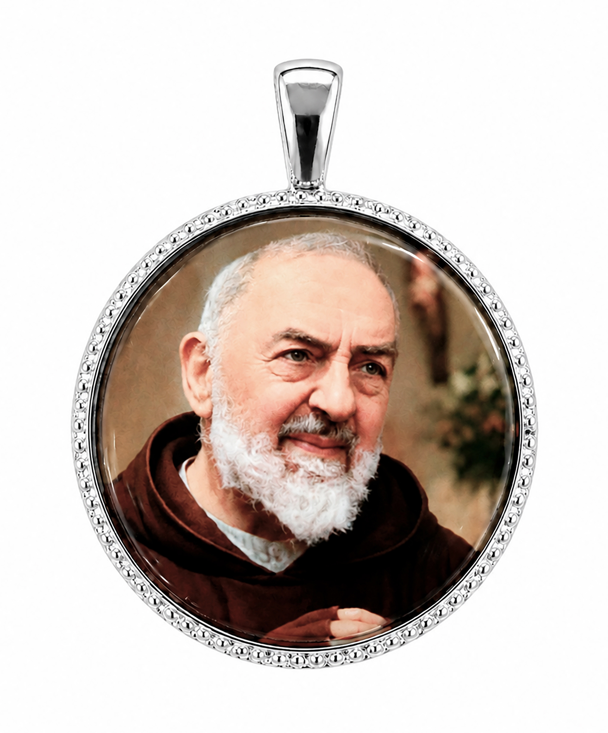 Medalla Redonda Padre Pío de Pietrelcina en Plata de Ley 22 mms. - Imagen 2