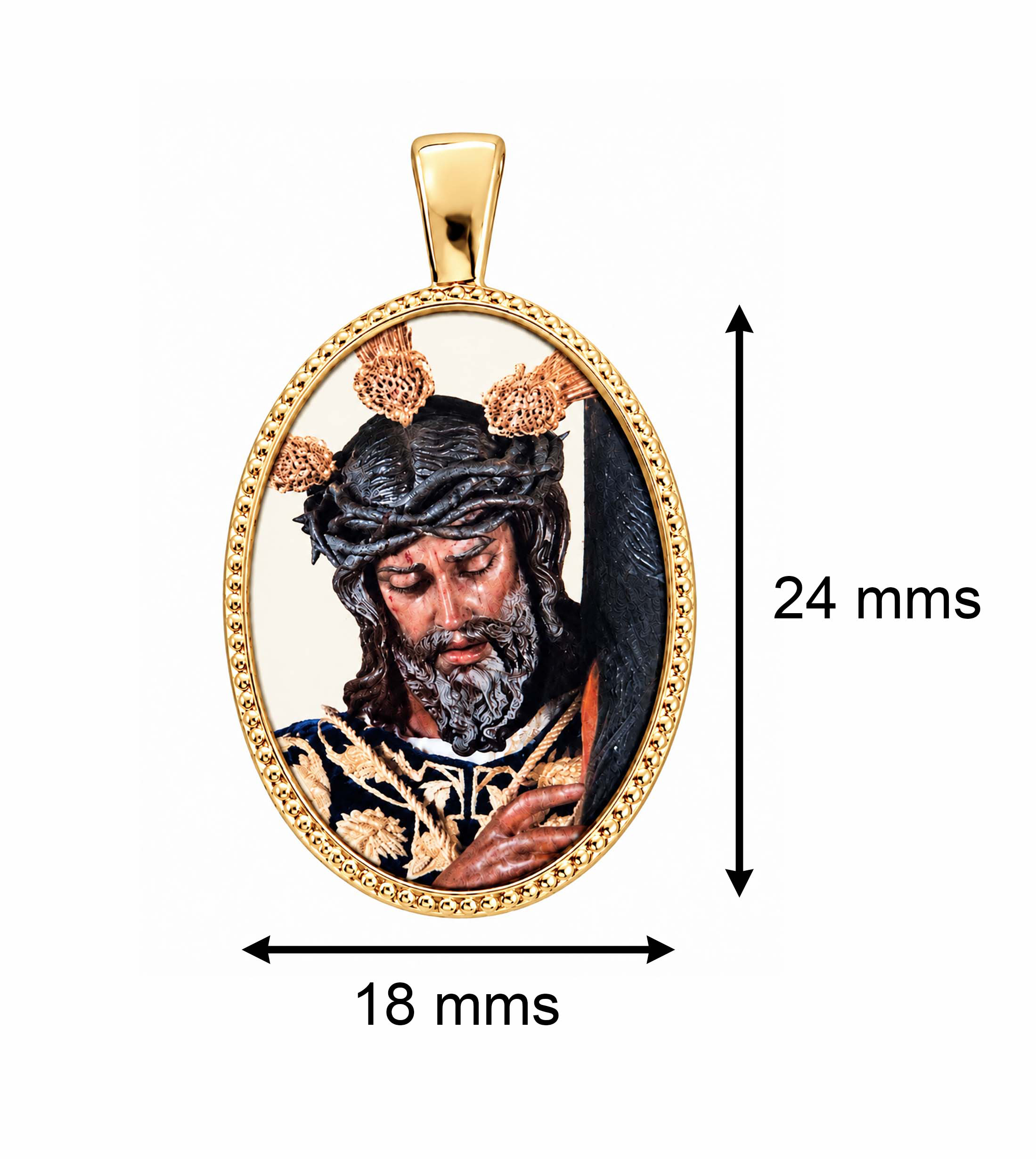 Medalla Oval Padre Jesús de la Salud de Sevilla Plata de Ley Chapada En Oro 24 x 18 mms. - Imagen 3